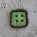 Square Green Silver Foil Leaves Brown Polymer Clay..