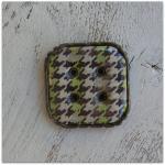 Square Green Brown Cream Silver Foil Houndstooth..