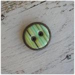 Round Green Stripe Brown Polymer Clay Button..